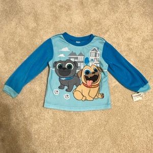 Puppy dog theme blue fleece pajama top